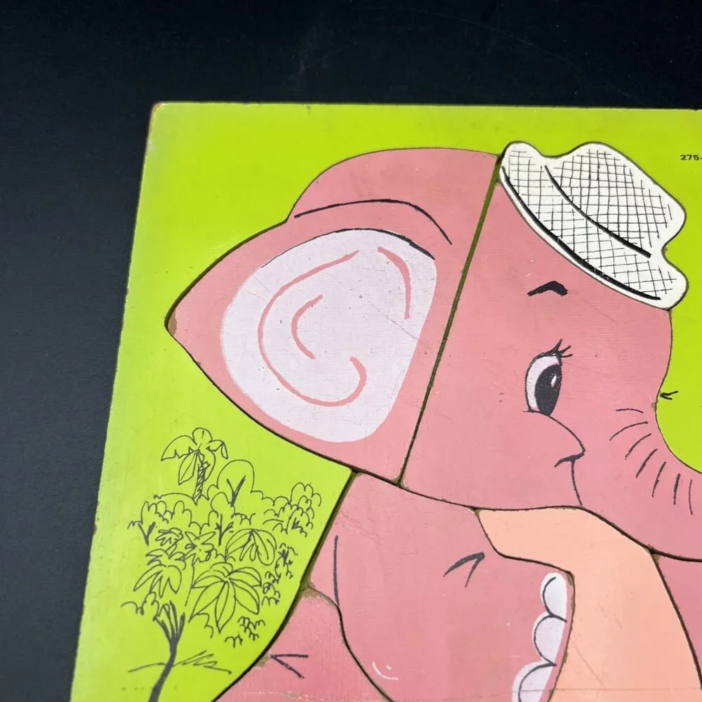 Vintage Green Playskool 275-36 Pink Elephant Wooden Puzzle
